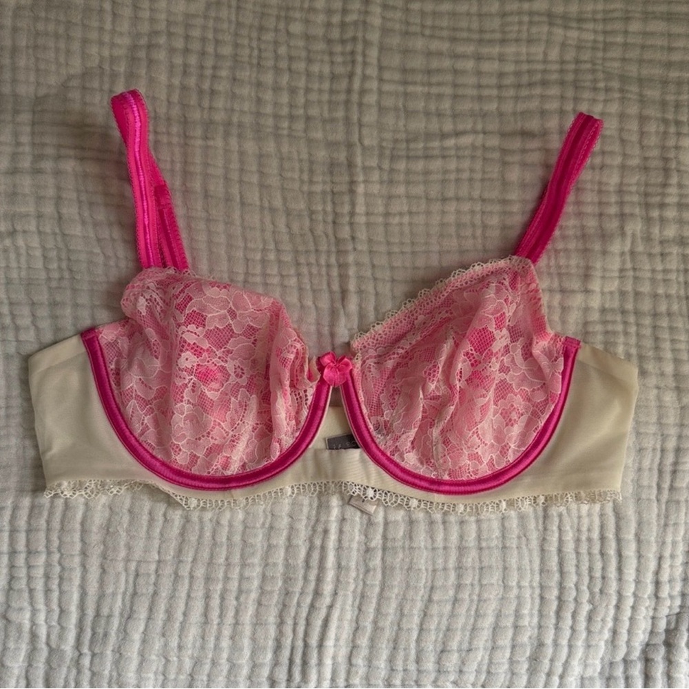 Victoria's Secret Pink Lace Balconette
Unlined Bra with Cream Band - 36C